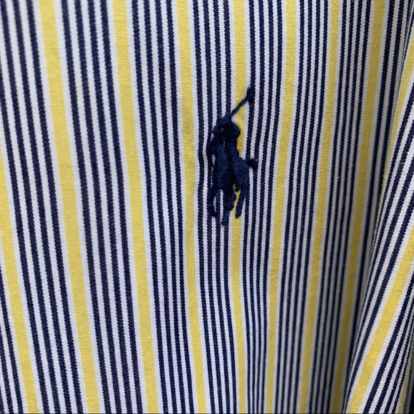 Ralph Lauren custom fit 100% cotton shirt Size XXL pin stripes: navy/yellow - Picture 9 of 9